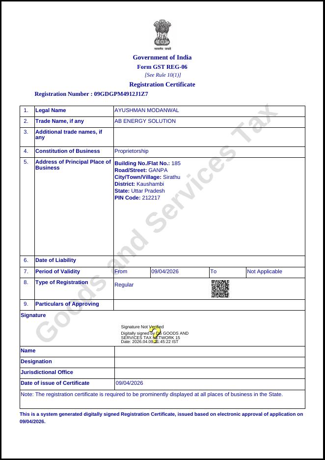 GST Registration Certificate preview