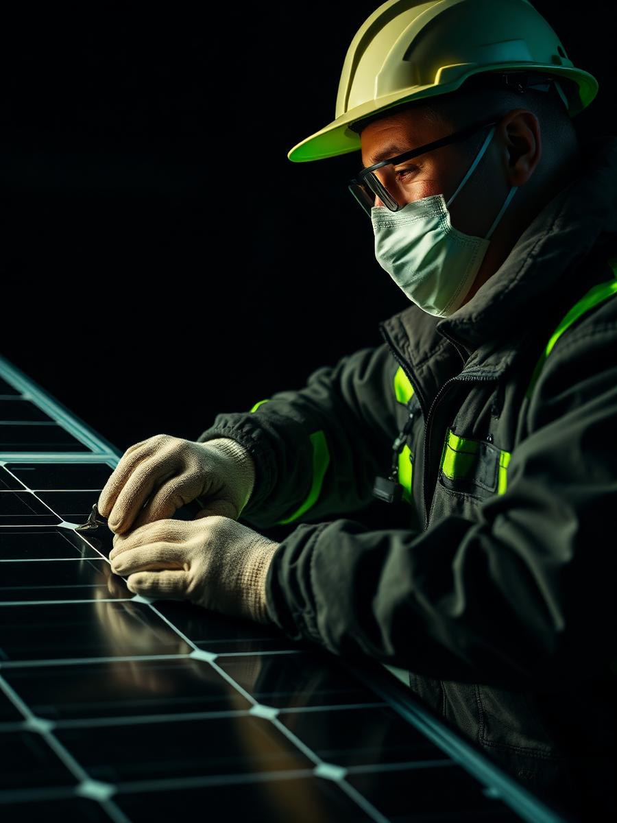 Technician performing preventive maintenance on solar module connectors